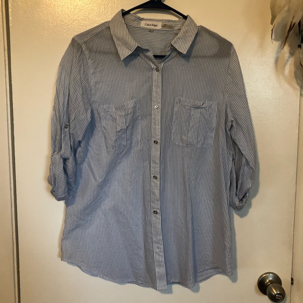 Blue and white Calvin Klien boyfriend button up shirt oversized